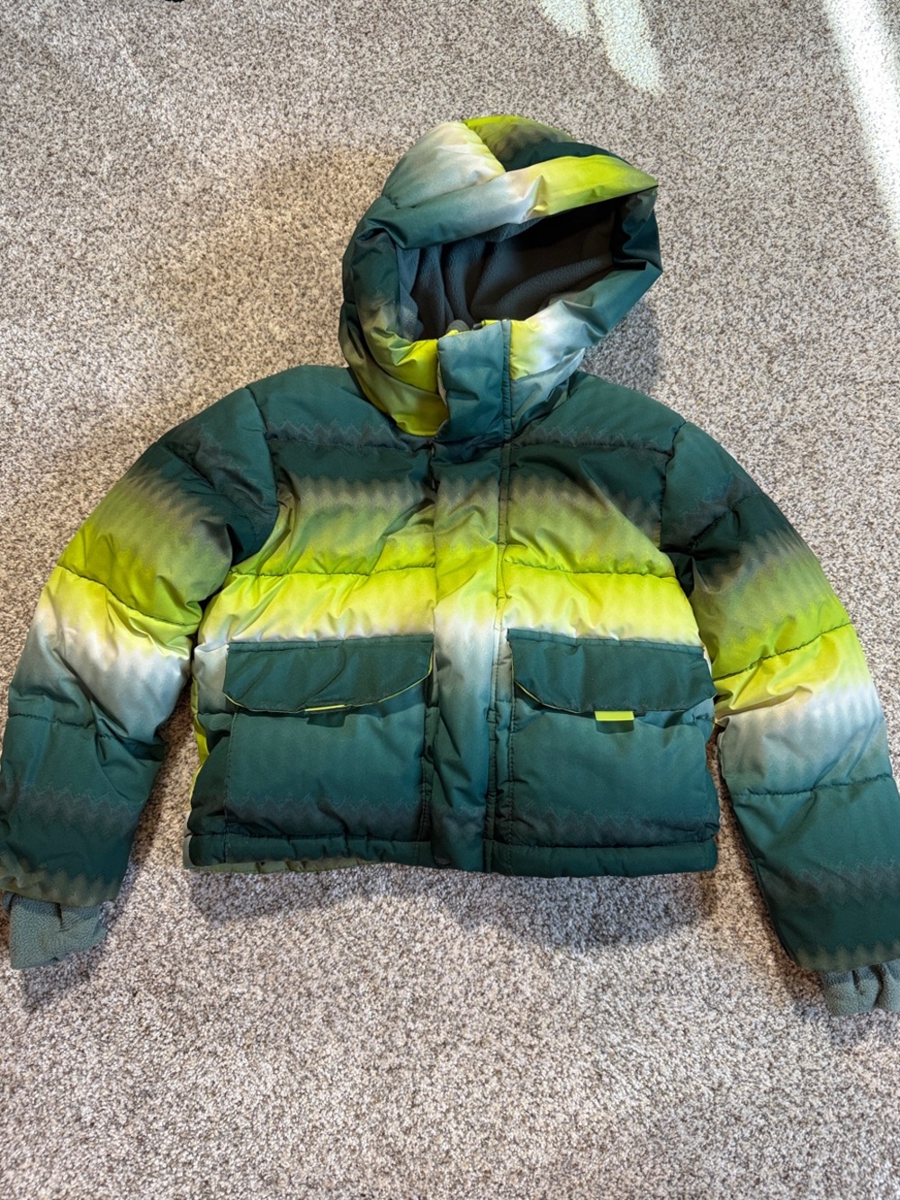 All in Motion Boys Green Lime Ombre Hooded Puffer Jacket XS